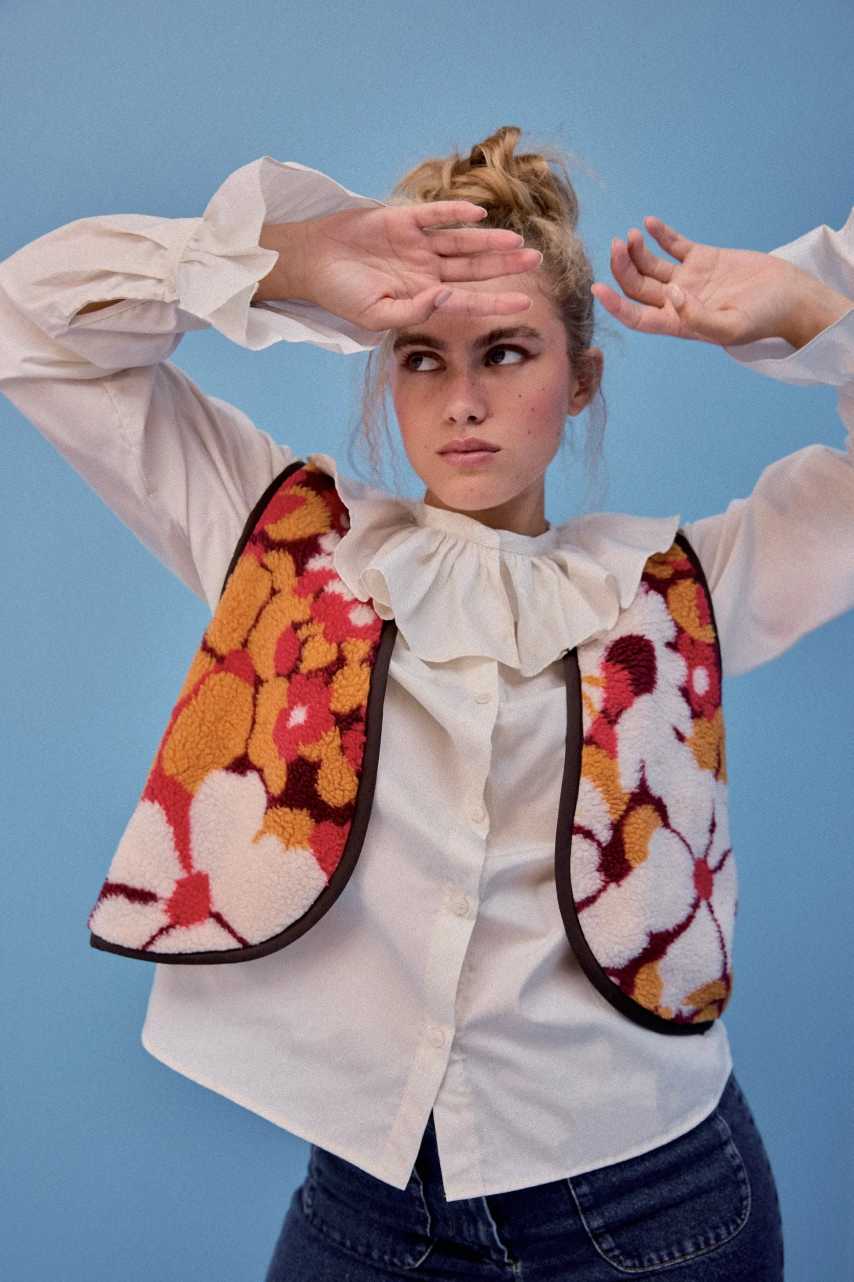 GILET RAVEL MOUMOUTE FLEURS ORANGE